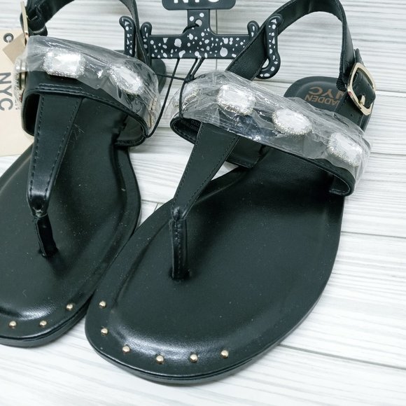 Madden NYC Women's Black Studded Thong Flat Sandals Size 5 - Picture 6 of 8